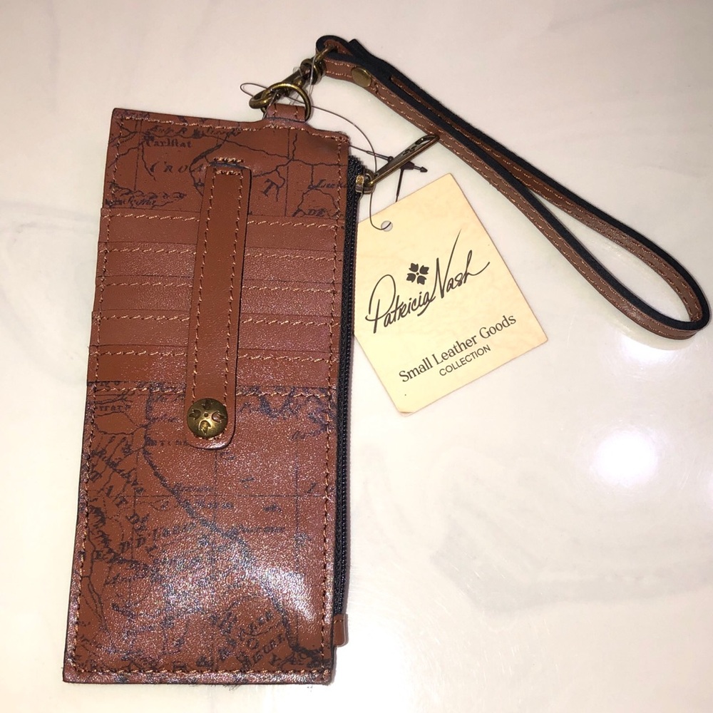Patricia Nash Alanna Signature Map Print Leather Card Wallet Color Riot Rust NWT - Picture 15 of 16